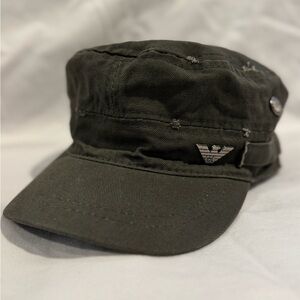 Giorgio Armani Dark Green/Olive Distressed Cotton Cadet Hat Adjustable